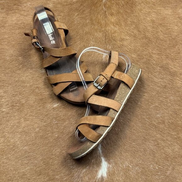 Timberland Leather Strappy Sandals – Women’s Size 9 – Brown Nubuck Cork Footbed - Picture 1 of 8